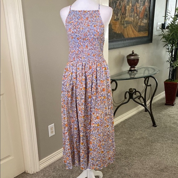 J. Crew Pink and Purple Floral Cotton Halter Neck Midi Sundress size S - Picture 5 of 12